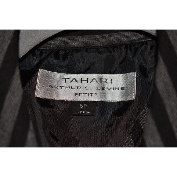 TAHARI ASL $128 Zip Front Fitted Blazer Button Accents Black/Gray Stripe 8P‎ - Picture 4 of 4